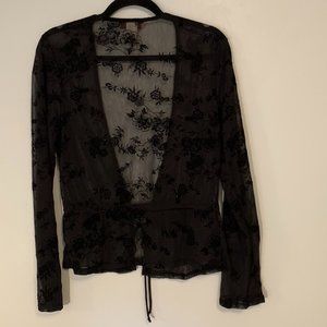 Black Floral Sheer Top